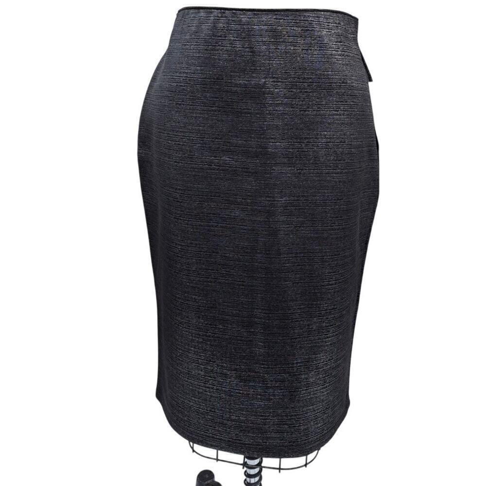 NWT Apt 9 Poly/Spandex Pencil Skirt Black Metallic Silver Stretch Sz L